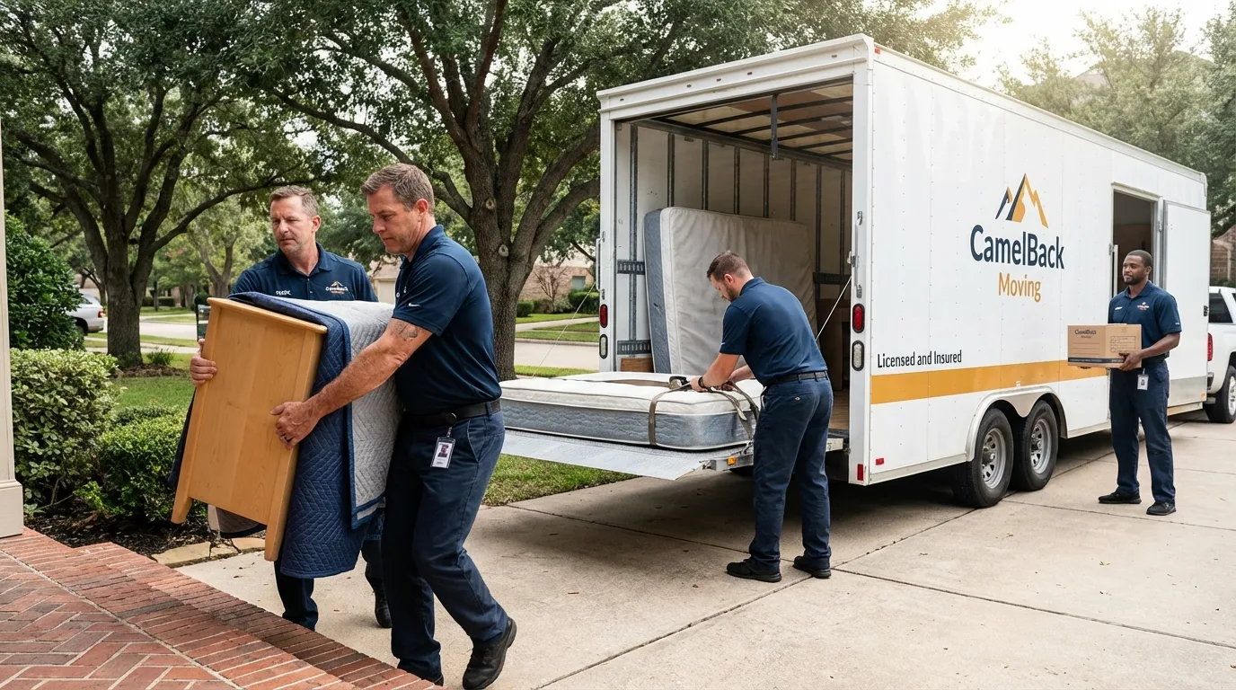 Crew loading residential truck for cross-state move from Goshen, IN