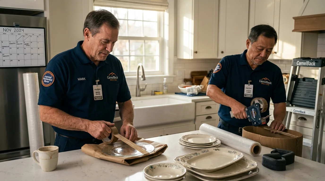 Professional crew packing kitchen dishware in Goshen, IN